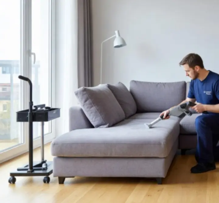 Zespół Soft Clean Living w trakcie profesjonalnego czyszczenia sofy