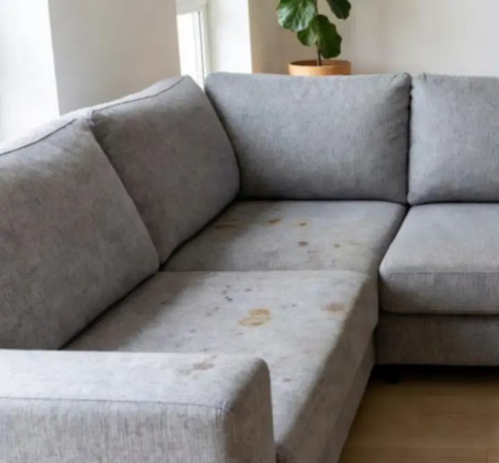 Przed i po czyszczeniu tapicerowanej sofy w wykonaniu Soft Clean Living