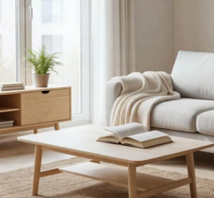 Jasna sofa w domowym salonie utrzymana w czystości